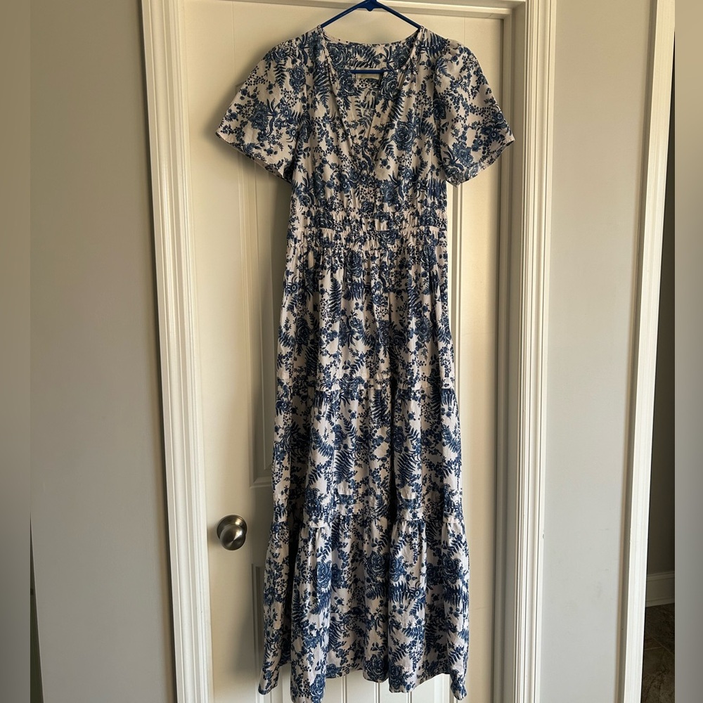 Anthropologie Maeve Somerset Maxi Dress in Ivory Blue Floral